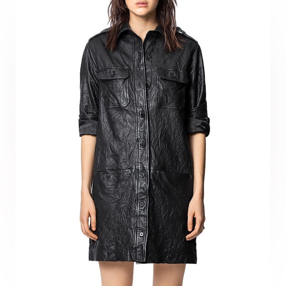 ZADIG &‎ VOLTAIRE Rexy Crinkle Lamb Leather Dress